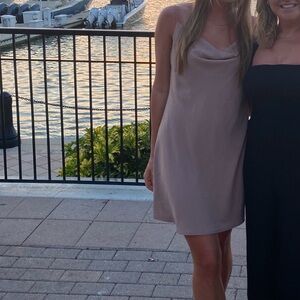 brown spaghetti strap slip dress